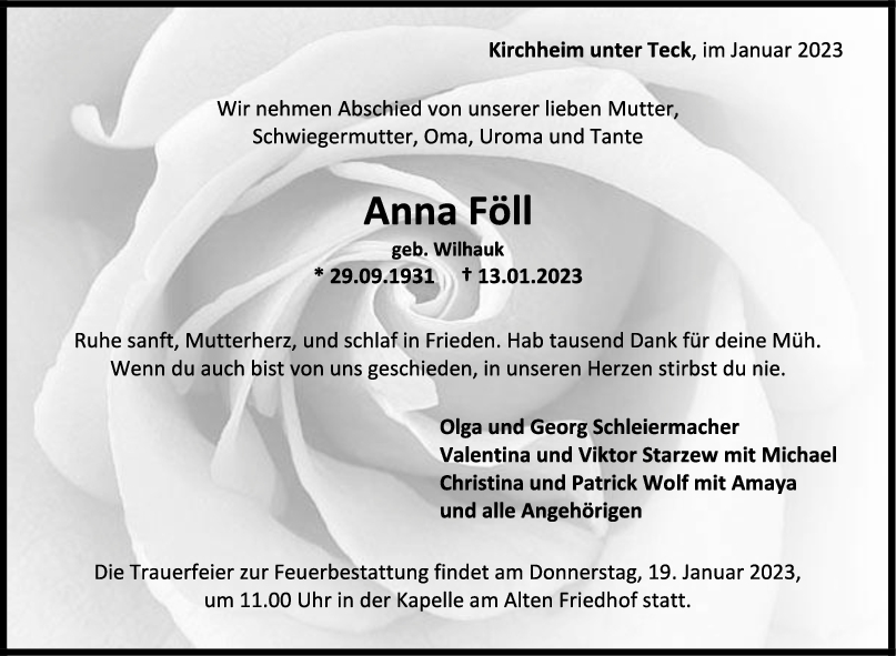 Trauer Anna Föll <br><p style=