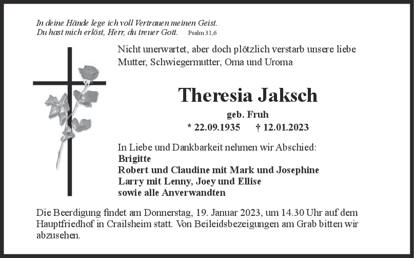 Trauer Theresia Jaksch <br><p style=