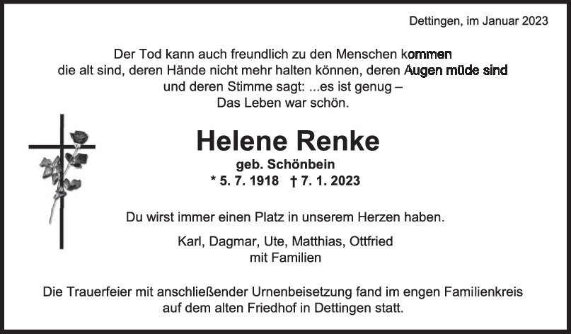 Trauer Helene Renke <br><p style=