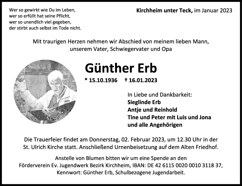 Trauer Günther Erb <br><p style=
