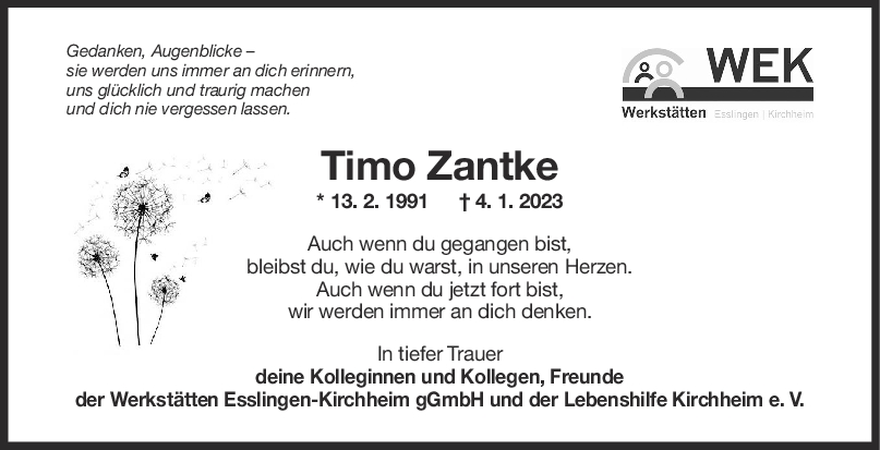 Nachruf Timo Zantke 21/01/2023