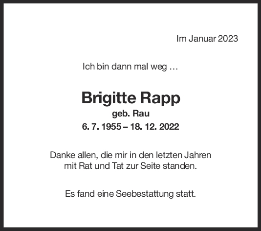Trauer Brigitte Rapp 28/01/2023