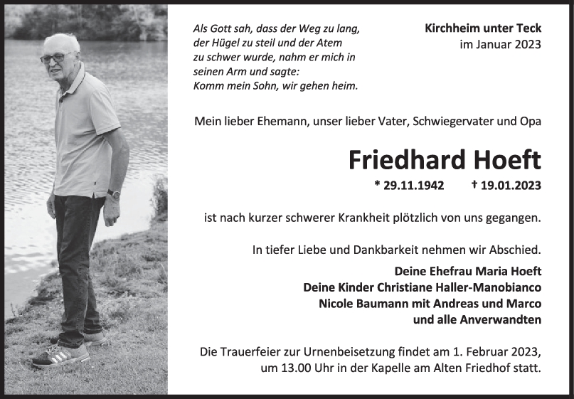 Trauer Friedhard Hoeft 26/01/2023
