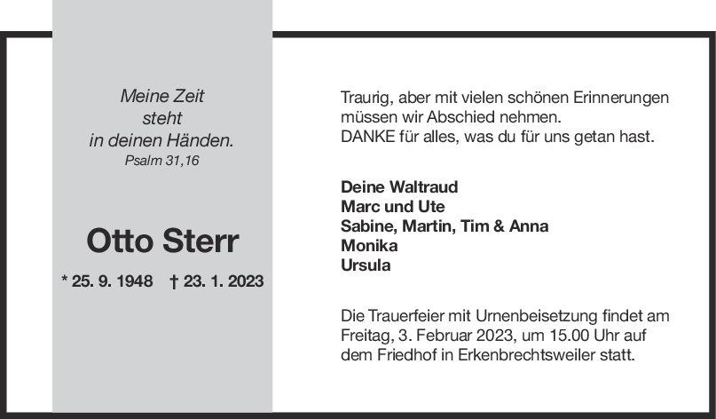 Trauer Otto Sterr <br><p style=