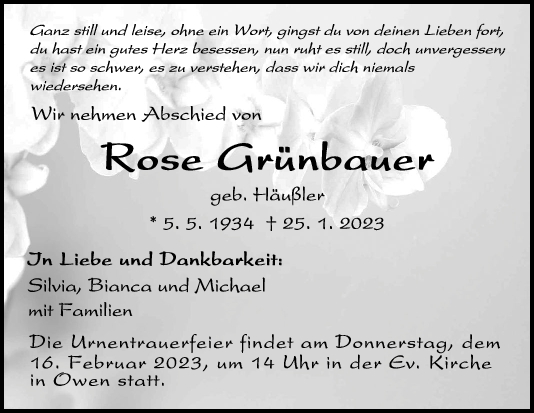 Trauer Rose Grünbauer 04/02/2023