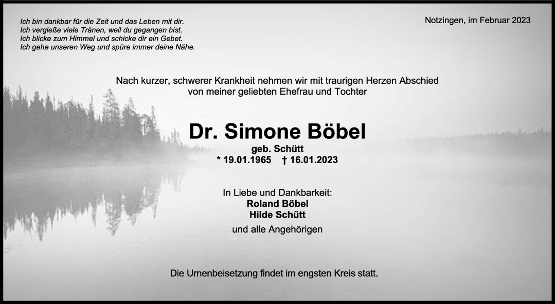 Trauer Dr. Simone Böbel <br><p style=