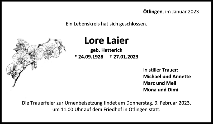 Trauer Lore Laier <br><p style=