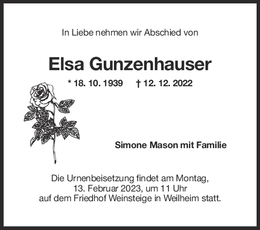 Trauer Elsa Gunzenhauser <br><p style=