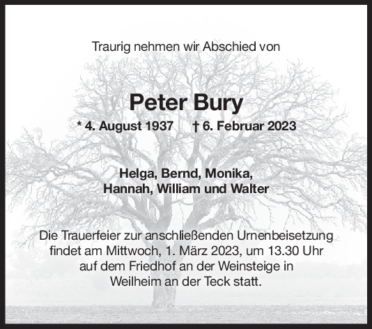 Trauer Peter Bury <br><p style=