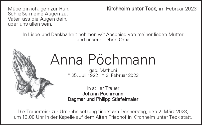 Trauer Anna Pöchmann 25/02/2023