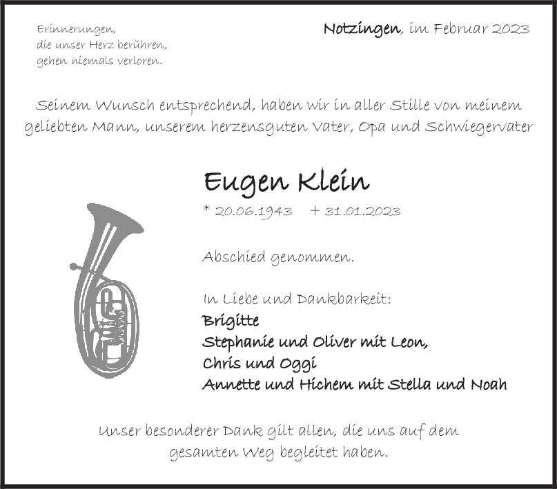 Trauer Eugen Klein <br><p style=