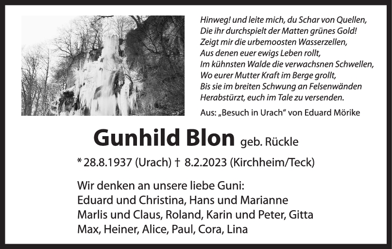 Trauer Gunhild Blon <br><p style=