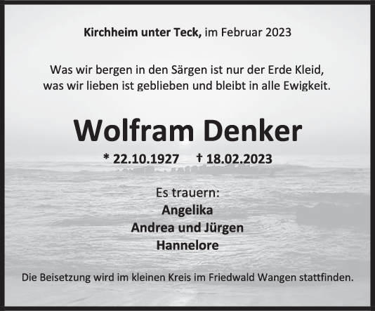 Trauer Wolfram Denker 25/02/2023