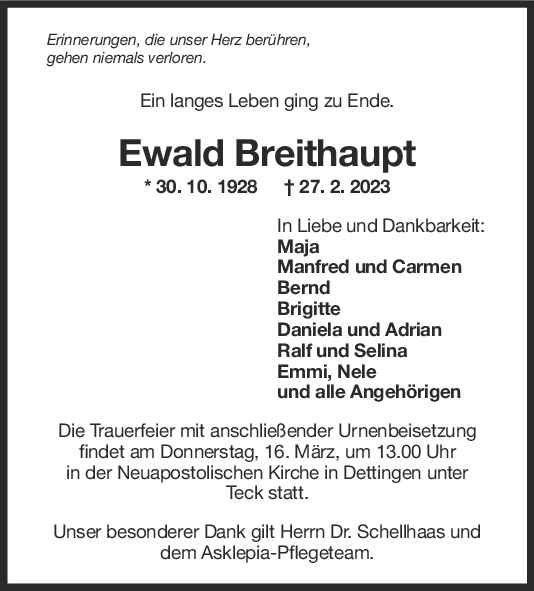 Trauer Ewald Breithaupt 04/03/2023
