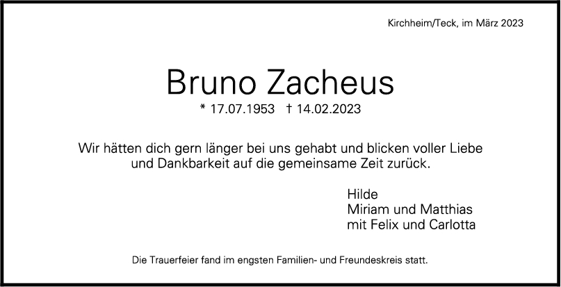 Trauer Bruno Zacheus <br><p style=