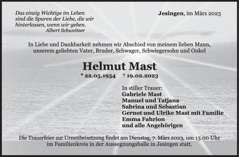 Trauer Helmut Mast <br><p style=