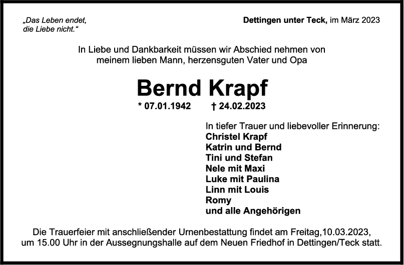 Trauer Bernd Krapf <br><p style=