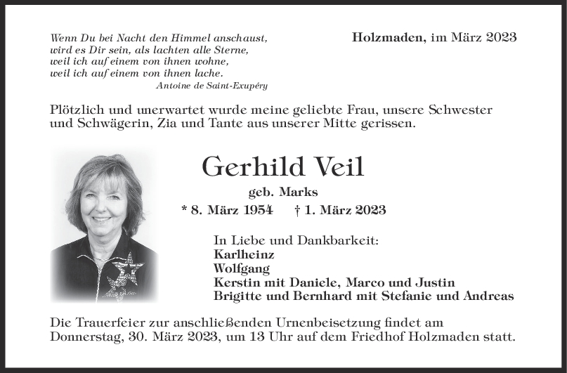 Trauer Gerhild Veil 25/03/2023