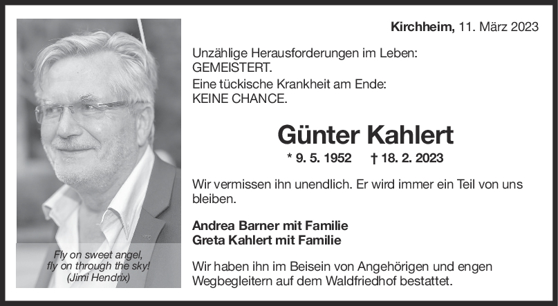 Trauer Günter Kahlert 11/03/2023