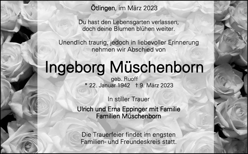 Trauer Ingeborg Müschenborn <br><p style=