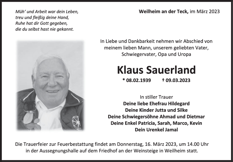 Trauer Klaus Sauerland <br><p style=