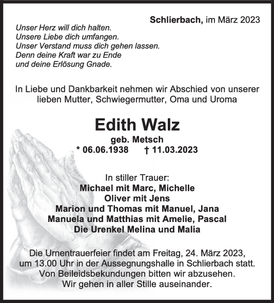 Trauer Edith Walz 18/03/2023