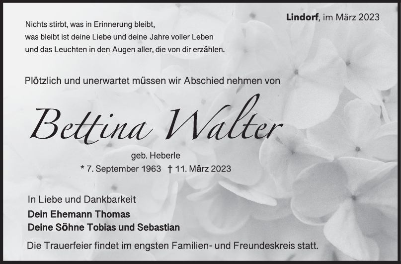 Trauer Bettina Walter 18/03/2023