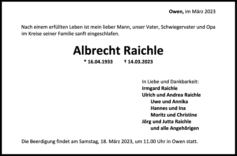 Trauer Albrecht Raichle <br><p style=