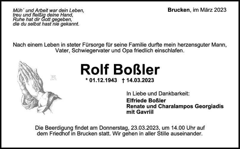 Trauer Rolf Boßler 18/03/2023