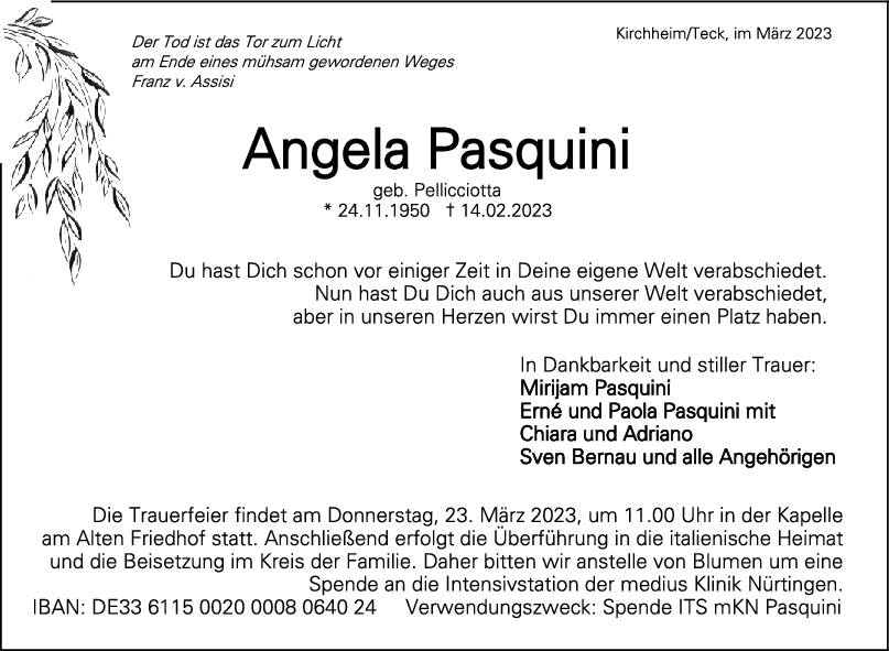 Trauer Angela Pasquini <br><p style=