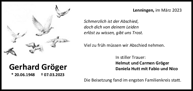 Trauer Gerhard Gröger 18/03/2023