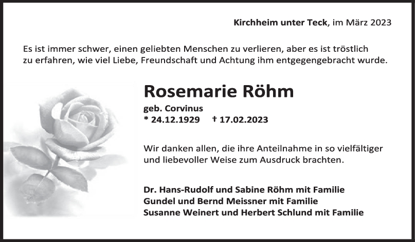 Danksagung Rosemarie Röhm <br><p style=