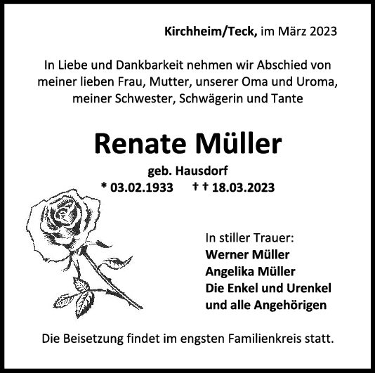 Trauer Renate Müller <br><p style=