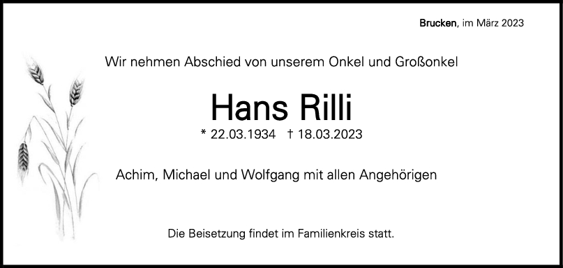 Trauer Hans Rilli <br><p style=