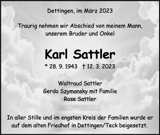 Trauer Karl Sattler <br><p style=