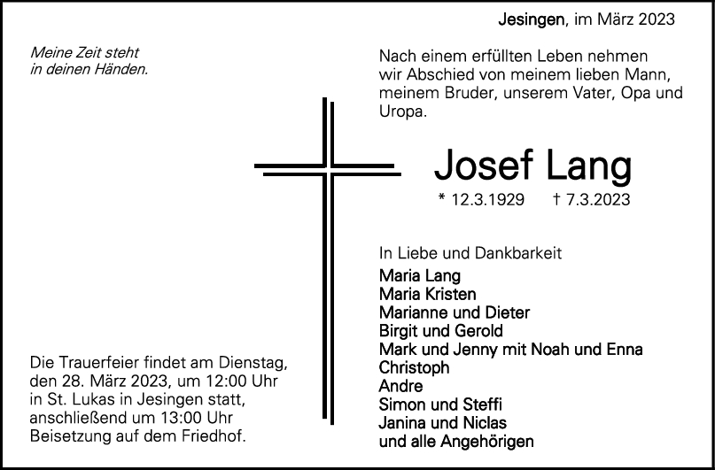 Trauer Josef Lang <br><p style=