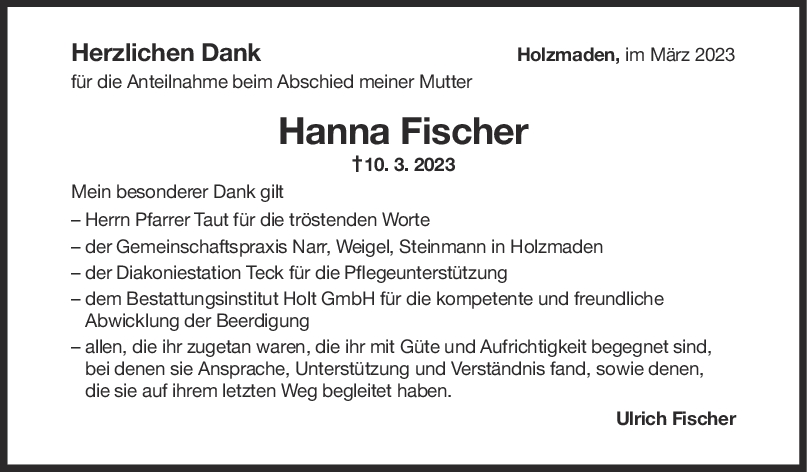 Danksgung Hanna Fischer <br><p style=