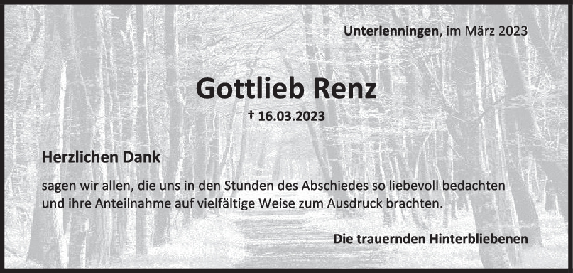 Danksagung Gottlieb Renz <br><p style=