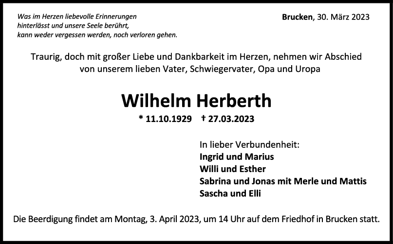 Trauer Wilhelm Herberth <br><p style=