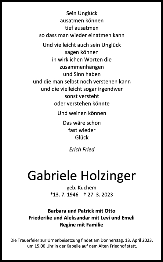 Trauer Gabriele Holzinger <br><p style=