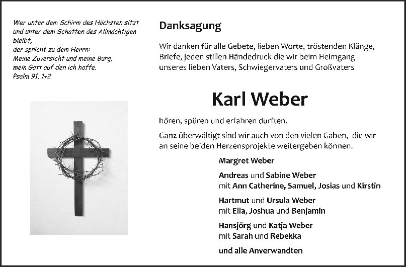 Danksagung Karl Weber <br><p style=