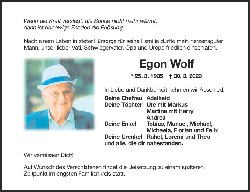 Trauer Egon Wolf <br><p style=