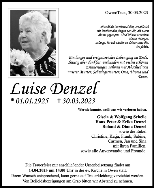 Trauer Luise Denzel <br><p style=