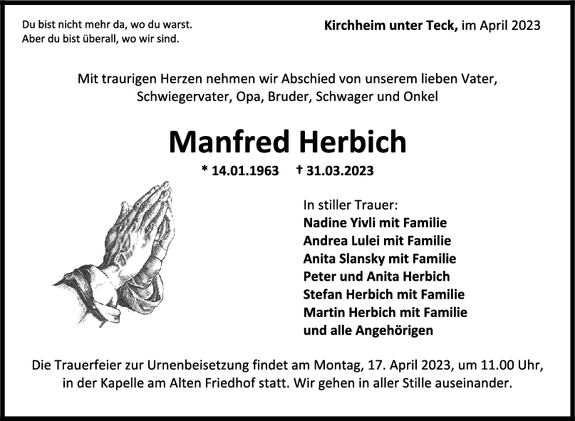 Trauer Manfred Herbich <br><p style=