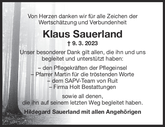 Danksagung Klaus Sauerland <br><p style=