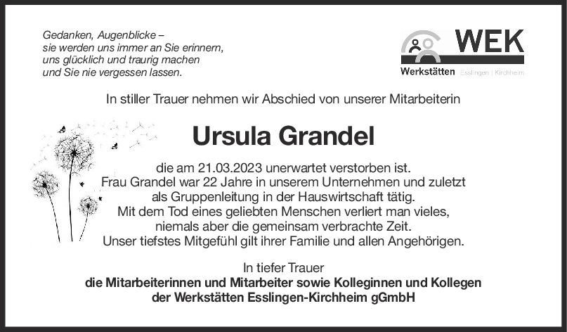 Nachruf Ursula Grandel 08/04/2023