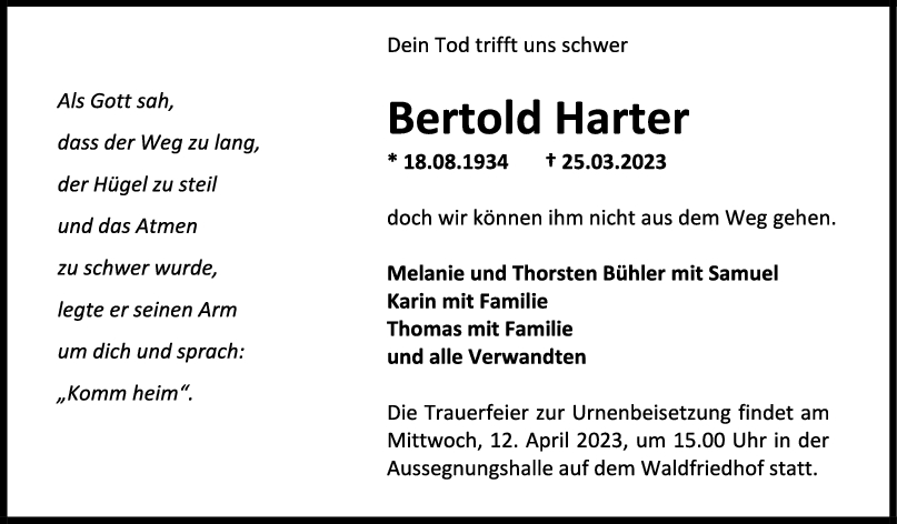 Trauer Bertold Harter 08/04/2023