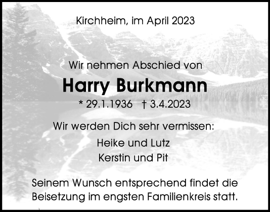 Trauer Harry Burkmann 08/04/2023