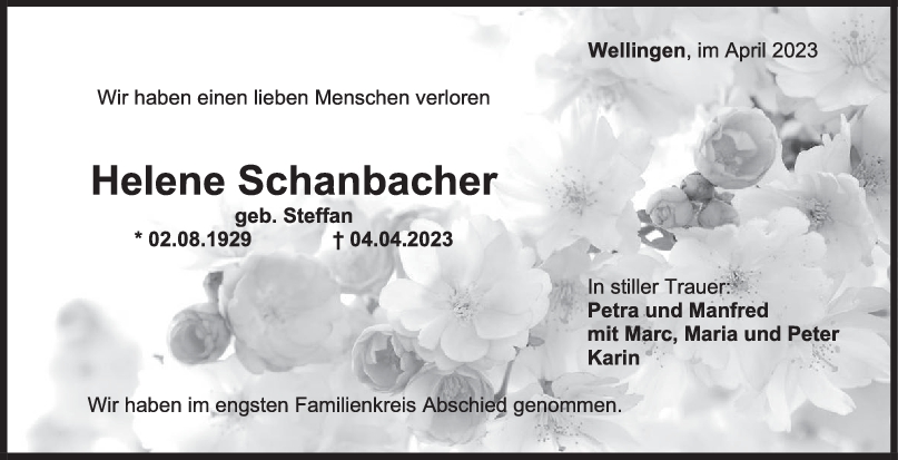 Trauer Helene Schanbacher 15/04/2023