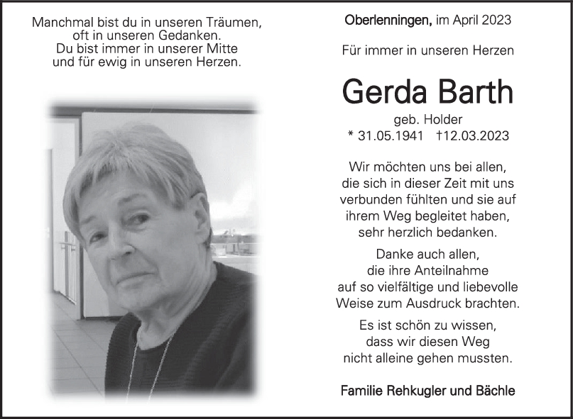 Danksagung Gerda Barth <br><p style=